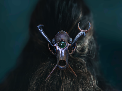 Hand-Painted Resin Faux Bear Skull Hair Pin Fascinator