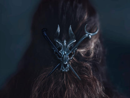 Dragon skull hair pin (Small), Silver Night paint scheme