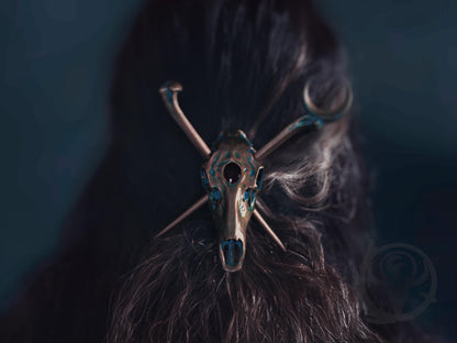 Deer skull hair pin (Small), Copper Patina paint scheme