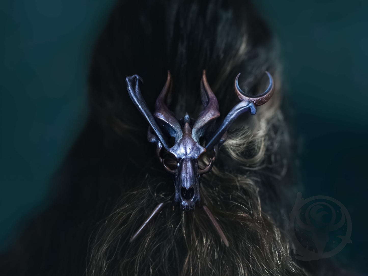 Dragon skull hair pin, Copper Purple paint scheme