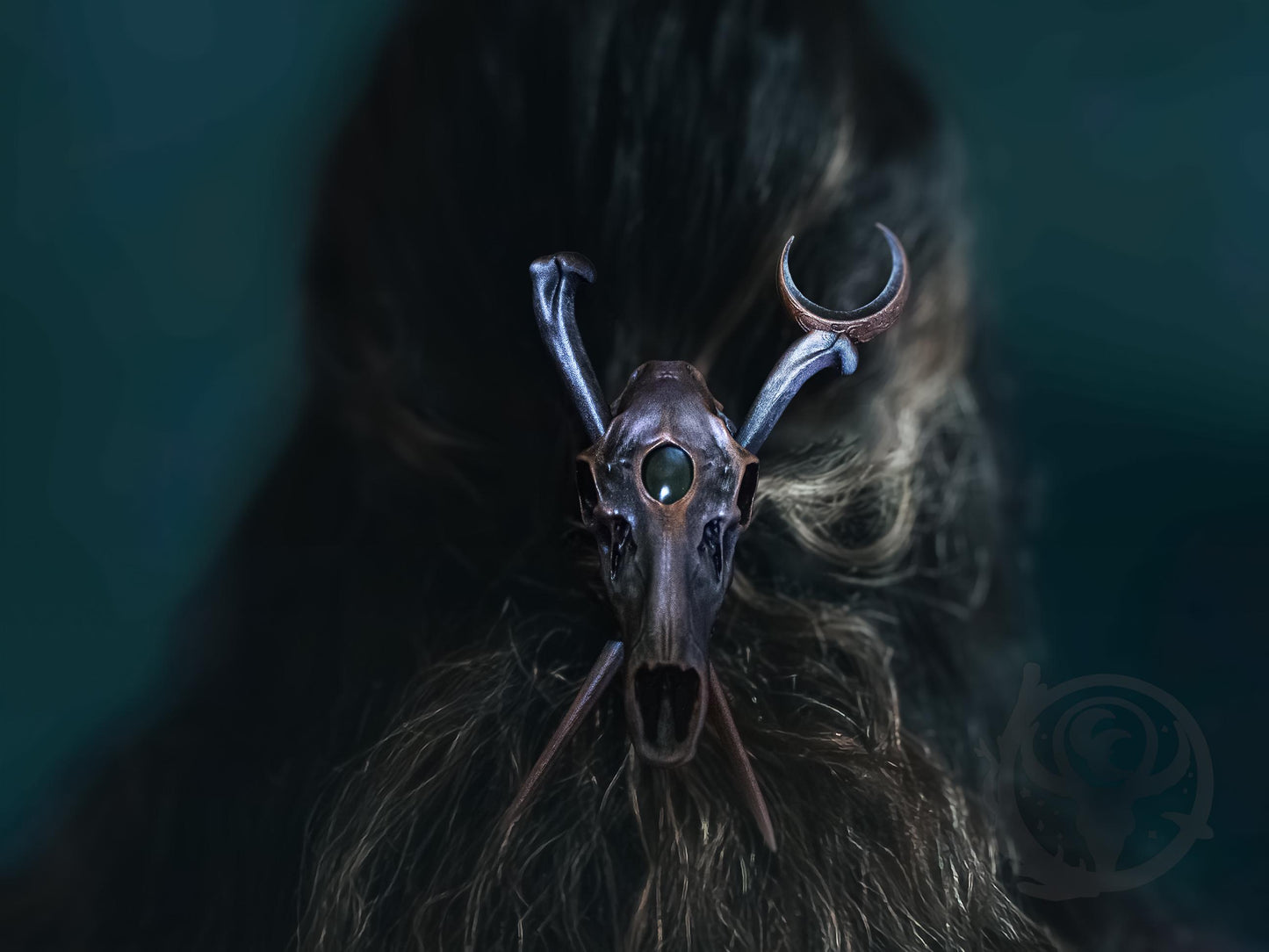 Deer skull hair pin, Copper Purple paint scheme