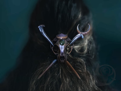 Moon Cat skull hair pin, Copper Purple paint scheme